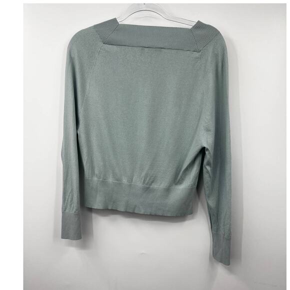 Theory Women's Deep V Neck Rib Wool Sweater Stretch Long Sleeve Mint Size M - Picture 5 of 5